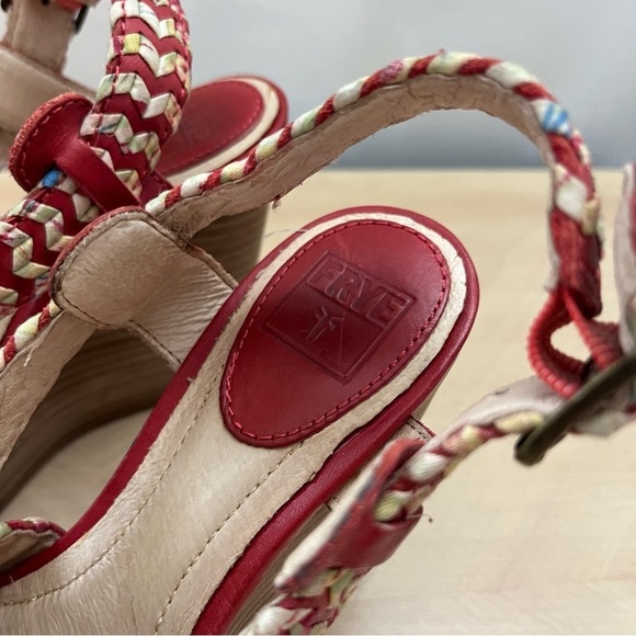 Frye Wedge Sandals Women’s Size 7 Corrina Whipstitch Leather Red Multicolor - Picture 5 of 9